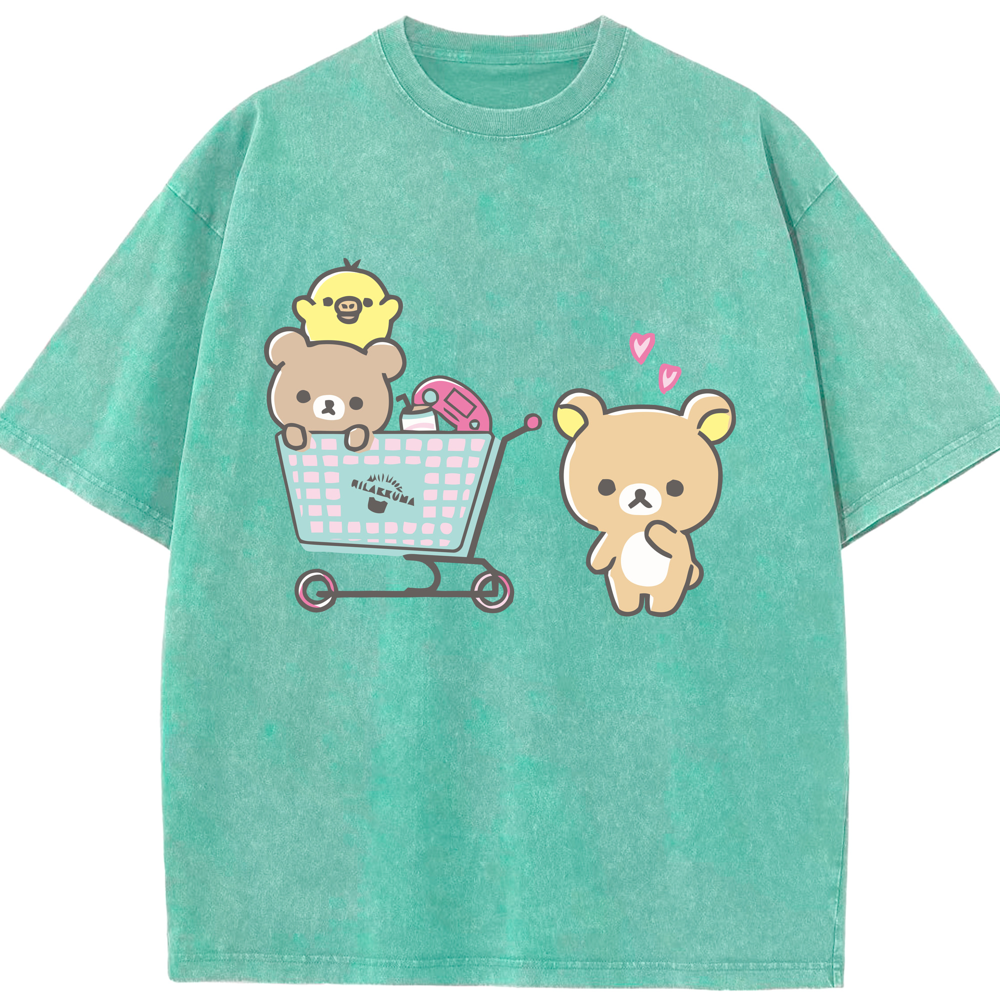 （画像用） リラックマ リラックマ キイロイトリ Rilakkuma Korilakkuma Kiiroitori 綿100% ヴィンテージ風 半袖Tシャツ（フロントプリント）